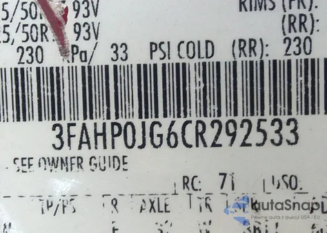 2012 Ford Fusion Sel from USA, damaged, VIN 3FAHP0JG6CR292533